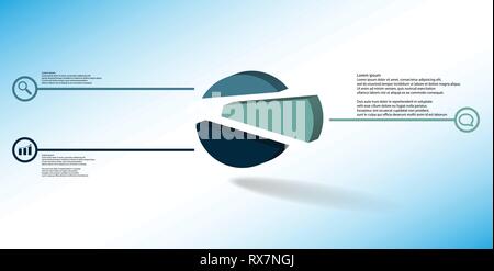 3D illustration infographic template with embossed circle randomly divided to three shifted parts Stock Vector