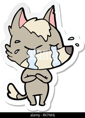 sticker of a cartoon crying wolf Stock Vector