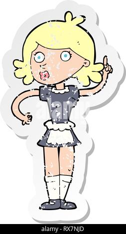 retro distressed sticker of a cartoon surprised maid Stock Vector
