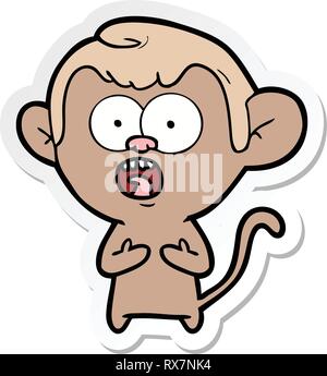 sticker of a cartoon shocked monkey Stock Vector