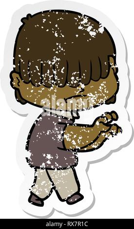 distressed sticker of a cartoon boy with untidy hair Stock Vector