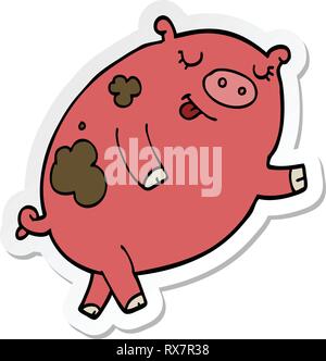 sticker of a cartoon dancing pig Stock Vector