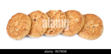Stack of round oatmeal cookies isolated on white background Stock Photo