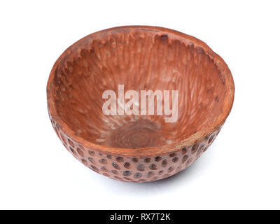 Old empty clay bowl isolated on a white background Stock Photo