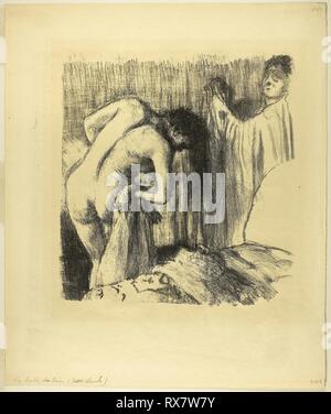 After the Bath III. Edgar Degas; French, 1834-1917. Date: 1891-1892. Dimensions: 250 × 230 mm (image); 376 × 315 mm (sheet). Lithograph in black on cream wove paper. Origin: France. Museum: The Chicago Art Institute. Author: Hilaire Germain Edgar Degas. Stock Photo