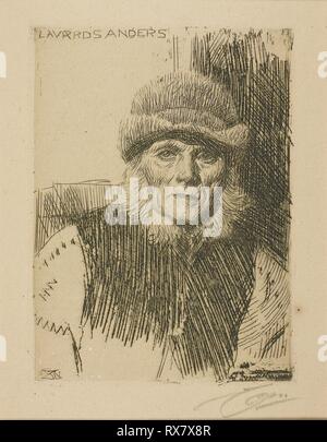Dalecarlian Peasant (Lavards Anders). Anders Zorn; Swedish, 1860-1920. Date: 1918-1919. Dimensions: 154 x 114 mm. Etching on tan laid paper. Origin: Sweden. Museum: The Chicago Art Institute. Stock Photo