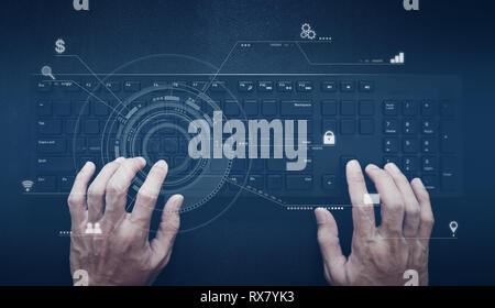 Hand working on computer keyboard. Computer programmer, software and web development technology Stock Photo