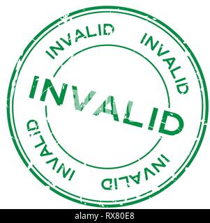 Grunge green invalid word round rubber seal stamp on white background Stock Vector