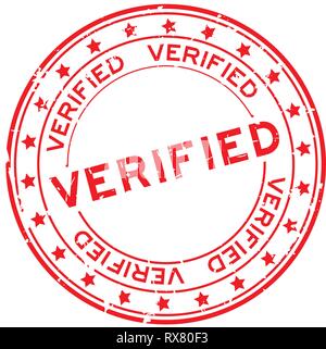Grunge red verified word with star icon round rubber seal stamp on white background Stock Vector