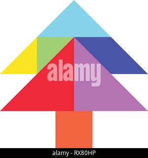 Color tangram puzzle in pine or christmas tree shape on white ...