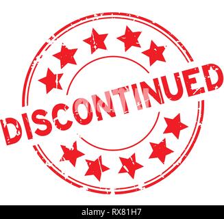 Grunge red discontinued with star icon round rubber stamp on white background Stock Vector