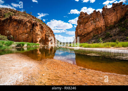 Scenic panorama of Glen Helen gorge in West MacDonnell National Park in NT central outback Australia Stock Photo