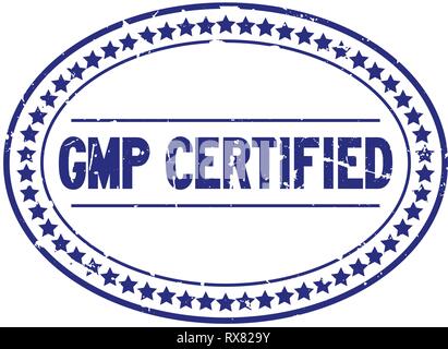 Grunge blue GMP certified oval rubber seal stamp on white background Stock Vector