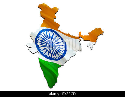 Flag Map of India. 3D rendering India map and flag on Asia map. The  national symbol of India. New Delhi flag map background image download HD. India Na Stock Photo - Alamy