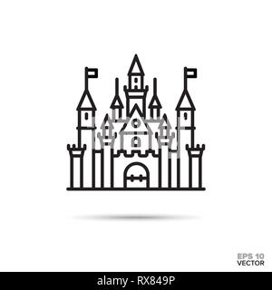 Fantasy castle flat line icon. Fairy tale palace vector illustration. Stock Vector
