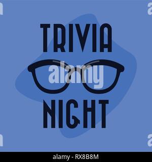 trivia night eyeglasses nerd lettering  vector illustration Stock Vector