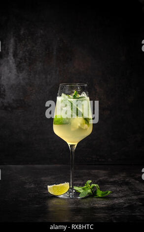 Hugo cocktail, Italian aperitif made with Prosecco wine, lime, mint and melissa syrup Stock Photo