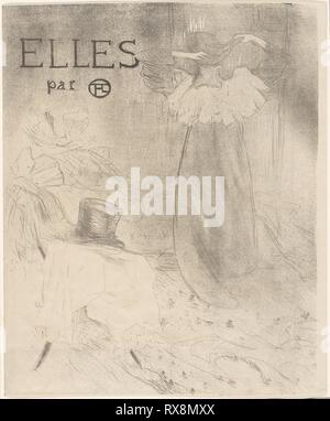 Cover for Elles. Henri de Toulouse-Lautrec (French, 1864-1901); published by Gustave Pellet (French, 1859-1919); probably printed by Auguste Clot (French, 1858-1936). Date: 1896. Dimensions: 571 × 462 (image to fold); 571 × 472 mm (sheet, folded). Color lithograph on cream wove paper. Origin: France. Museum: The Chicago Art Institute. Stock Photo