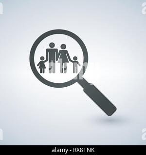 Illustration of a magnifier glass vector with a family icon. Stock Vector