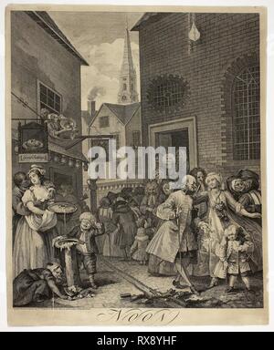 Noon, plate two from The Four Times of Day. William Hogarth; English, 1697-1764. Date: 1738. Dimensions: 451 × 381 mm (image); 485 × 398 mm (plate/sheet). Etching and engraving in black on cream laid paper. Origin: England. Museum: The Chicago Art Institute. Stock Photo