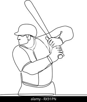 Continuous line baseball player pitcher going Vector Image