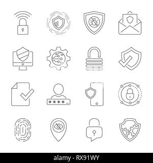 Protect data and confidentiality. Safety and confidential data protection, concept with character saving code and check access. Editable Stroke. EPS 1 Stock Vector