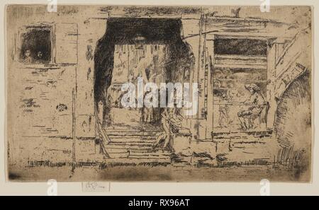 The Fish Shop, Venice. James McNeill Whistler; American, 1834-1903. Date: 1879-1880. Dimensions: 129 x 224 mm (plate); 136 x 224 mm (sheet). Etching and drypoint with foul biting in black ink on ivory laid paper. Origin: United States. Museum: The Chicago Art Institute. Stock Photo