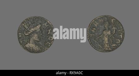 Coin Depicting the Amazon Cyme. Roman. Date: 253 AD-268 AD. Dimensions: Diam. 1.7 cm; 3.66 g. Bronze. Origin: Roman Empire. Museum: The Chicago Art Institute. Author: ANCIENT ROMAN. Stock Photo
