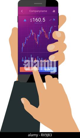 Hand holds a smartphone Stock Vector