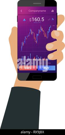 Hand holds a smartphone Stock Vector