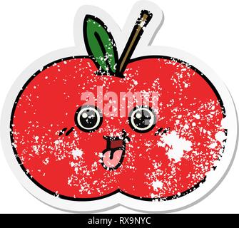 distressed sticker of a cute cartoon red apple Stock Vector
