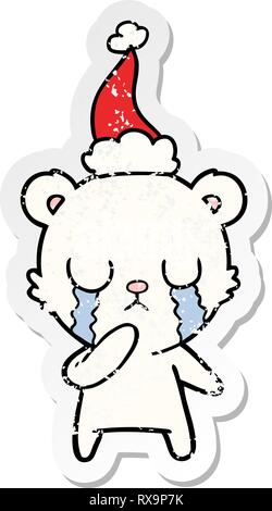 crying polar bear hand drawn line drawing of a wearing santa hat Stock ...