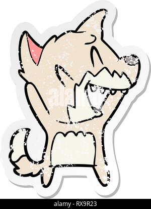 distressed sticker of a laughing fox cartoon Stock Vector