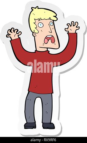 sticker of a cartoon frightened man Stock Vector