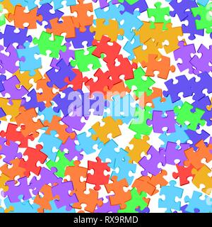 Seamless pattern scattered colored puzzles. Vector illustration Stock Vector