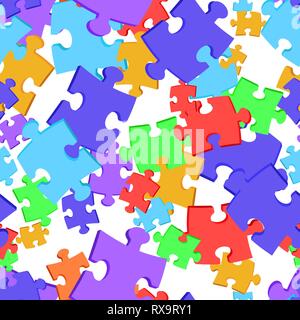 Seamless pattern scattered colored puzzles. Vector illustration Stock Vector
