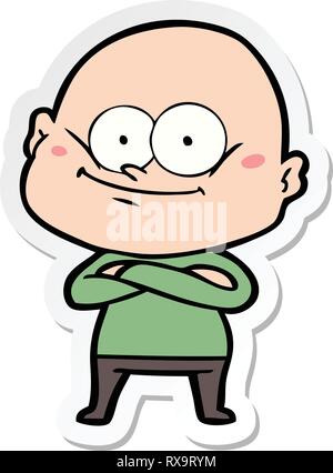 sticker of a cartoon bald man staring Stock Vector