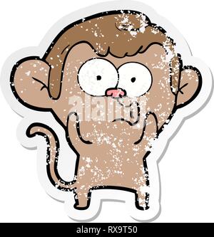 distressed sticker of a cartoon hooting monkey Stock Vector