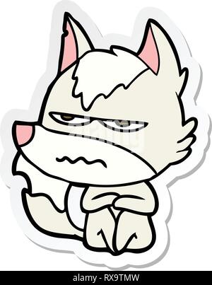 sticker of a cartoon annoyed wolf Stock Vector