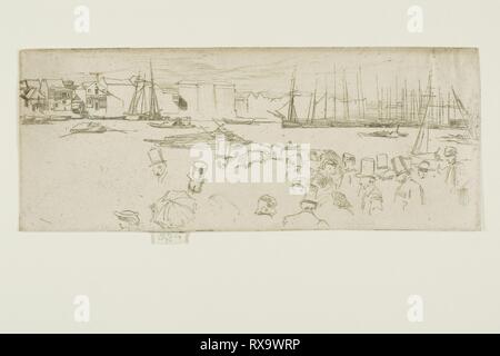 Penny Passengers, Limehouse. James McNeill Whistler; American, 1834-1903. Date: 1860. Dimensions: 81 x 206 mm (image, trimmed within plate mark); 87 x 206 mm (sheet). Etching and drypoint with foul biting in dark brown ink on ivory laid paper. Origin: United States. Museum: The Chicago Art Institute. Stock Photo