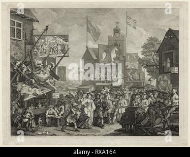 Southwark Fair. William Hogarth; English, 1697-1764. Date: 1733-1734. Dimensions: 345 × 455 mm (image); 365 × 475 mm (plate); 385 × 499 mm (sheet). Engraving in black on ivory laid paper. Origin: England. Museum: The Chicago Art Institute. Stock Photo