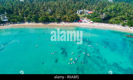 Aerial. Surf beach Hiriketiya, Dikwella, Sri Lanka. Stock Photo