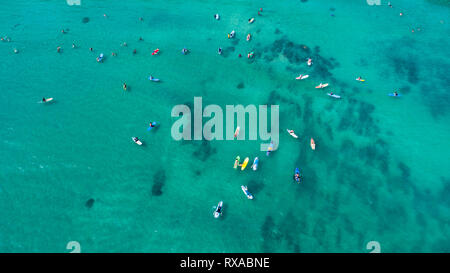 Aerial. Surf beach Hiriketiya, Dikwella, Sri Lanka. Stock Photo