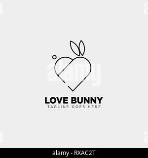 rabbit or bunny love animal line art style logo template vector icon Stock Vector