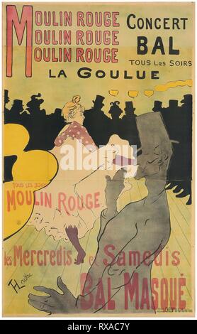 Moulin Rouge, La Goulue. Henri de Toulouse-Lautrec; French, 1864-1901. Date: 1891. Dimensions: 1,890 × 1,157 (image); 1,910 × 1,170 mm (sheet, sight). Color lithograph on tan wove paper. Origin: France. Museum: The Chicago Art Institute. Stock Photo