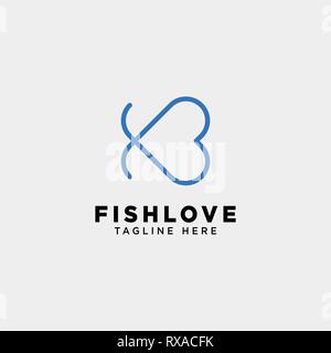 fish heart line logo template vector illustration icon element Stock Vector