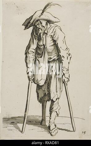 The Beggar with the Wooden Leg, plate fourteen from The Beggars. Jacques Callot; French, 1592-1635. Date: 1617-1627. Dimensions: 137 × 87 mm (plate); 142 × 93 mm (sheet). Etching on ivory laid paper. Origin: France. Museum: The Chicago Art Institute. Stock Photo