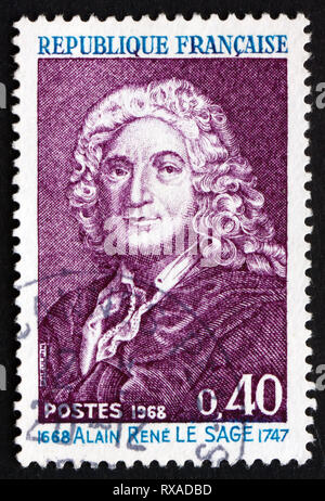 FRANCE - CIRCA 1968: a stamp printed in the France shows Alain Rene LeSage, Novelist and Playwright, circa 1968 Stock Photo