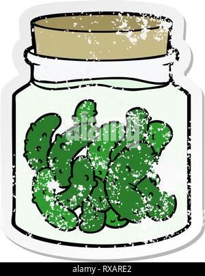 distressed sticker of a cartoon pickled gherkins Stock Vector