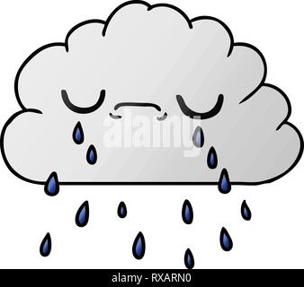 freehand drawn gradient cartoon of cute crying cloud Stock Vector